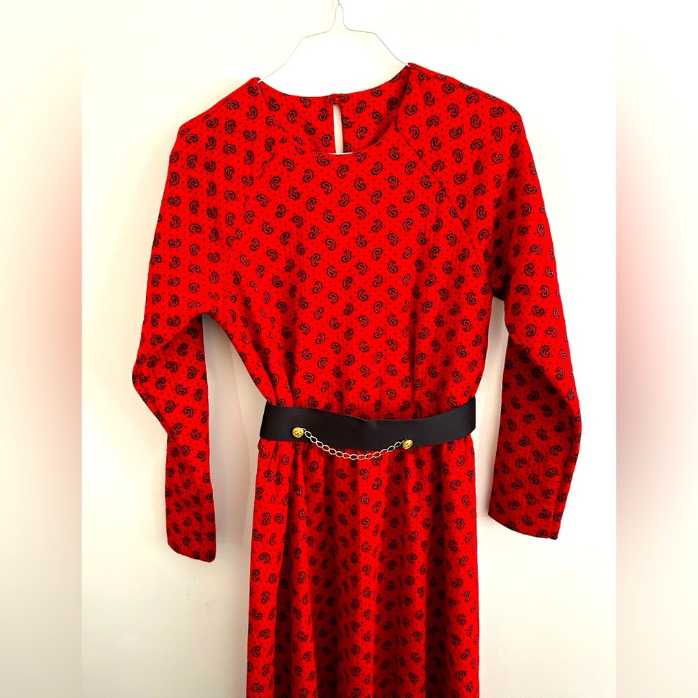 Like New Red Long Sleeve Dress with Belt.